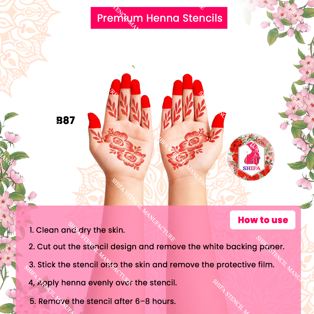 B87 (age 5 to 10) Rose Harmony Trail double hand Henna Stencil